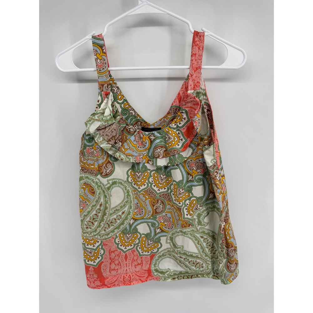 Tommy Hilfiger Womens Multicolor Paisley Ruffle V-Neck Tank Top Size M